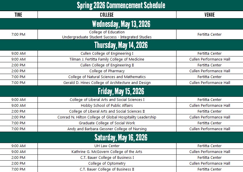 Spring 2026 Commencement Schedule