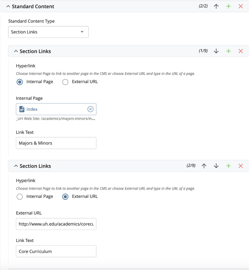 Sections links for WYSIWYG.